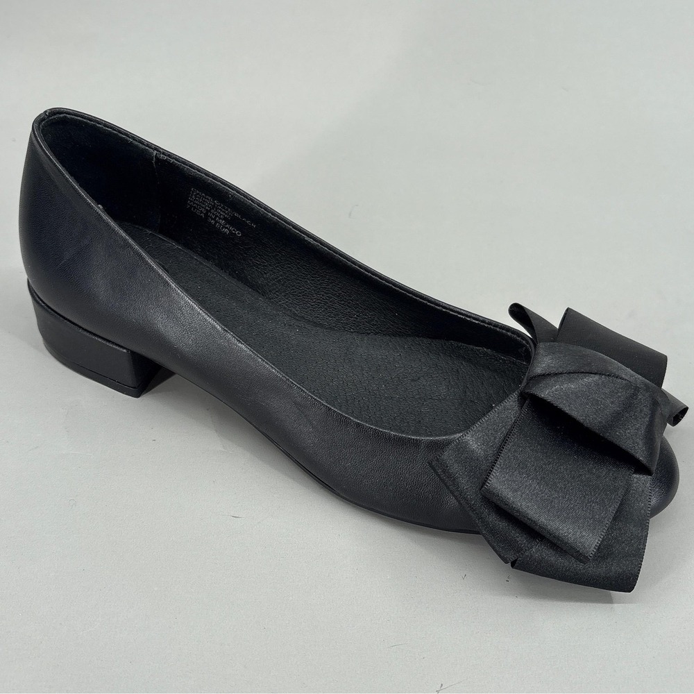 Charlotte Ballet Shoes‎ Womens Size 7 Black Leather Bow Flats Dressy Slip On
